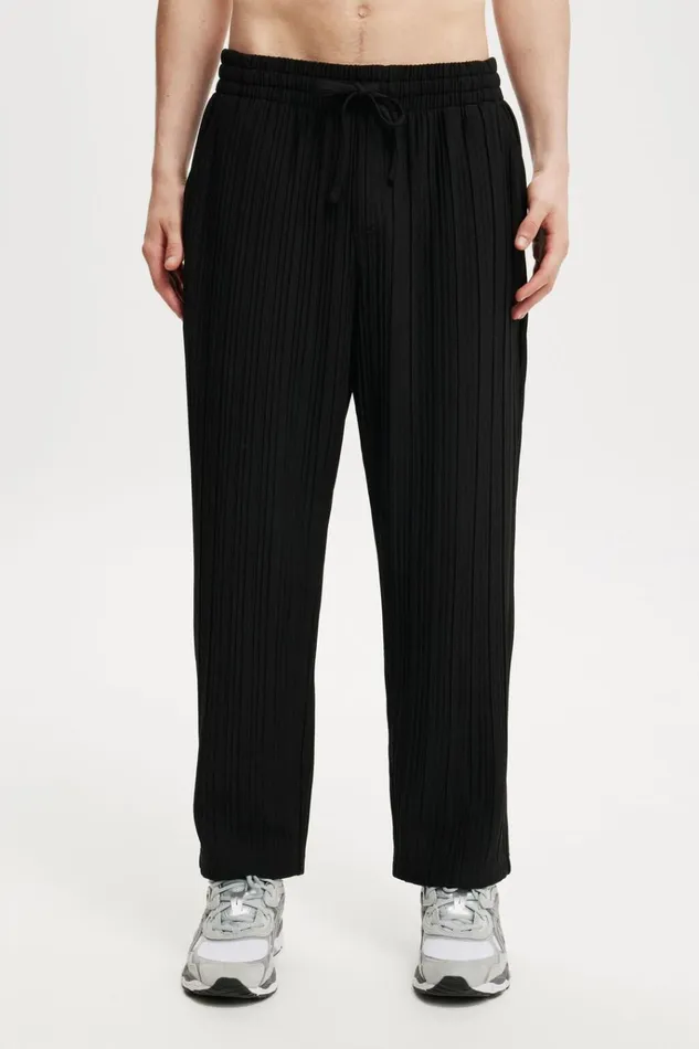 Men Pants Cotton On Relaxed Textured Pant Black