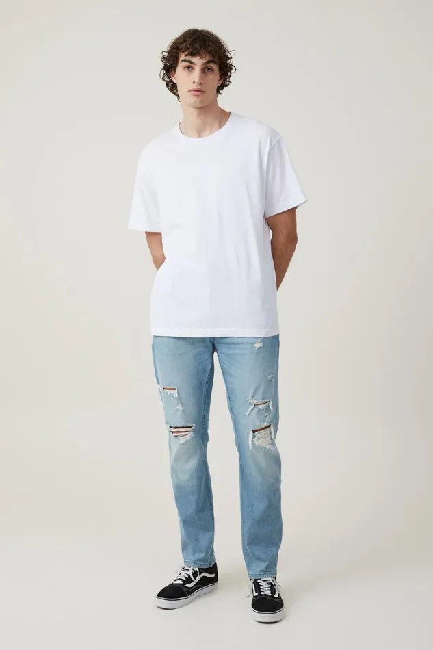 Men Pants Cotton On Slim Straight Jean Cali Blue Ripped