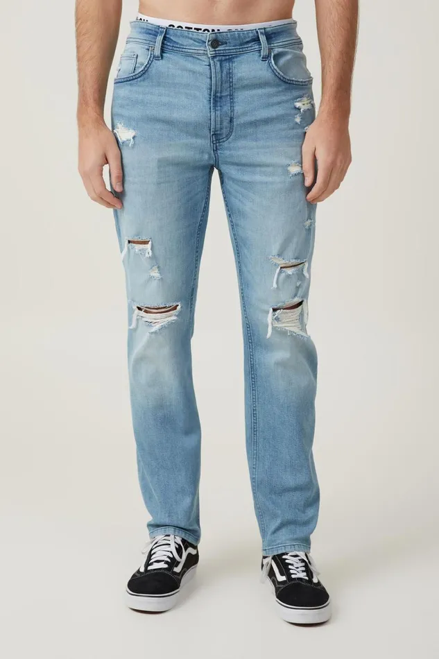Men Pants Cotton On Slim Straight Jean Cali Blue Ripped Men Pants Cotton On Slim Straight Jean Cali Blue Ripped