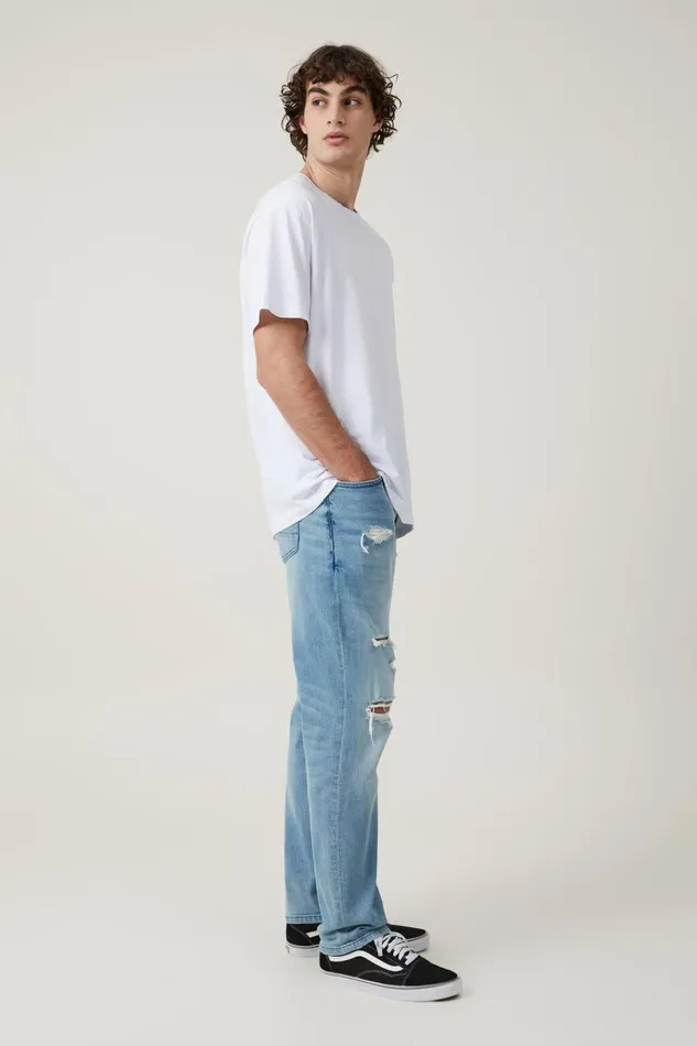 Men Pants Cotton On Slim Straight Jean Cali Blue Ripped Men Pants Cotton On Slim Straight Jean Cali Blue Ripped
