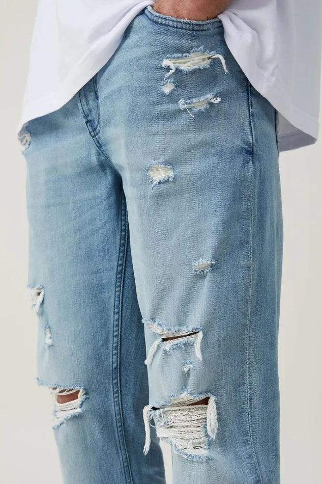 Men Pants Cotton On Slim Straight Jean Cali Blue Ripped Men Pants Cotton On Slim Straight Jean Cali Blue Ripped