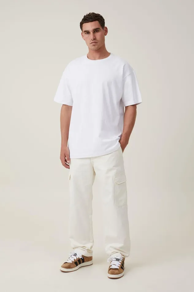 Men Pants Cotton On Tactical Cargo Pant Vintage Ecru Herringbone