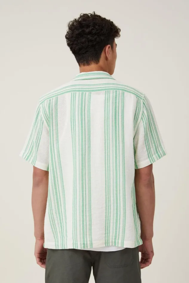 Men Shirts and Polos Cotton On Palma Short Sleeve Shirt Bright Green Stripe Men Shirts and Polos Cotton On Palma Short Sleeve Shirt Bright Green Stripe