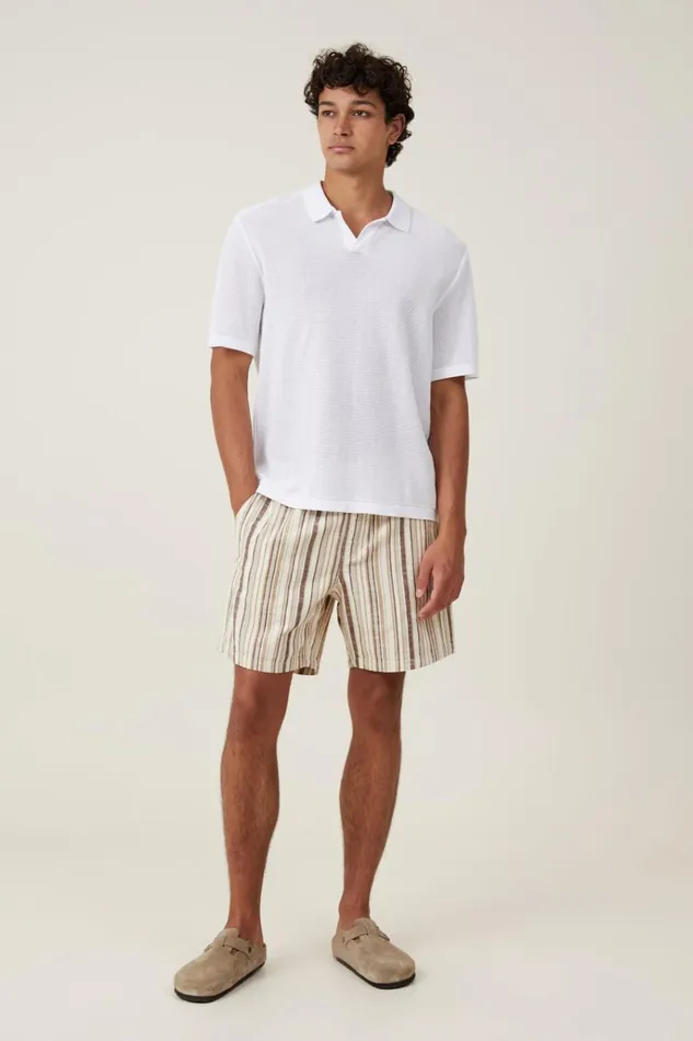Men Shorts Cotton On Easy Short Natural Multi Stripe