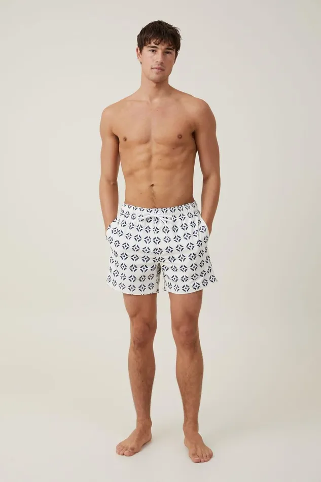 Men Shorts Cotton On Stretch Swim Short Off White Navy Tile Men Shorts Cotton On Stretch Swim Short Off White Navy Tile