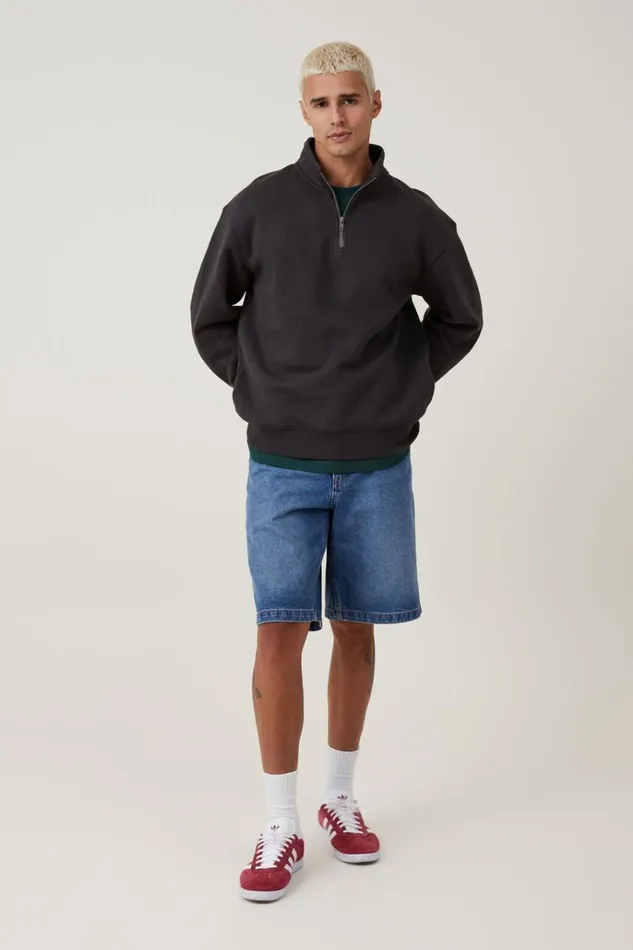 Men Sweats and Hoodies Cotton On 14 Zip Fleece Washed Black Men Sweats and Hoodies Cotton On 14 Zip Fleece Washed Black