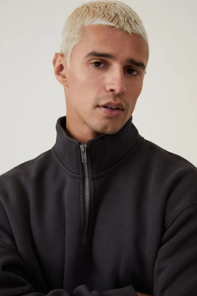 Men Sweats and Hoodies Cotton On 14 Zip Fleece Washed Black Men Sweats and Hoodies Cotton On 14 Zip Fleece Washed Black