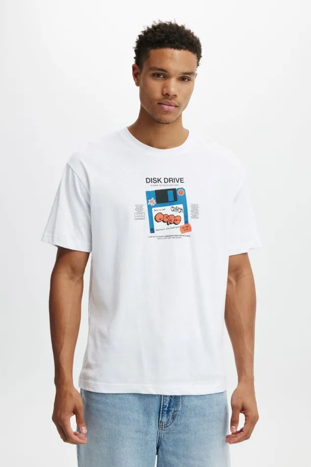 Men Tees and Tanks Cotton On Loose Fit Art TShirt White Disk Drive