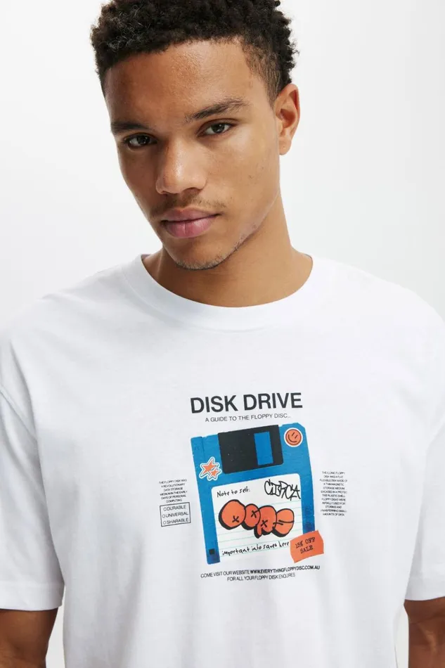 Men Tees and Tanks Cotton On Loose Fit Art TShirt White Disk Drive Men Tees and Tanks Cotton On Loose Fit Art TShirt White Disk Drive
