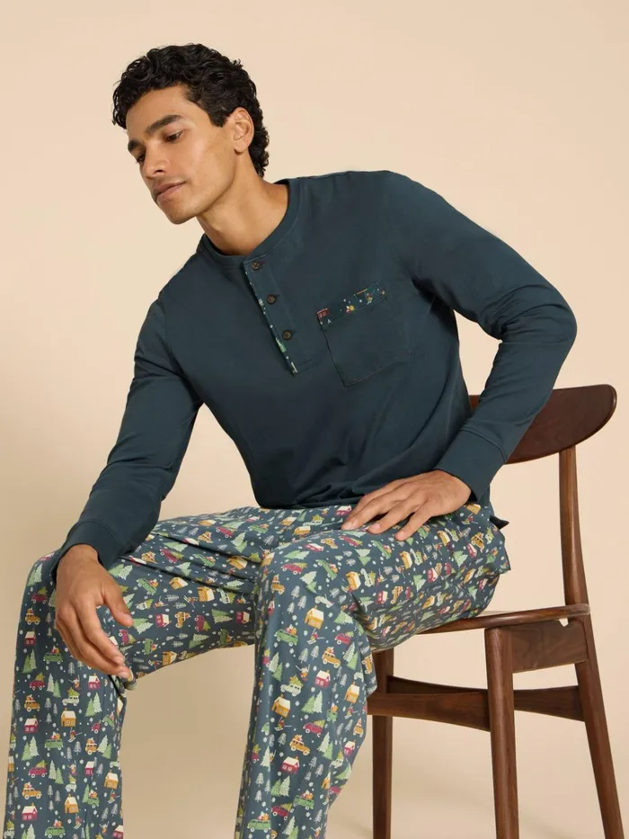 Men White Stuff Pyjamas Novelty PJ Trouser Blue Print