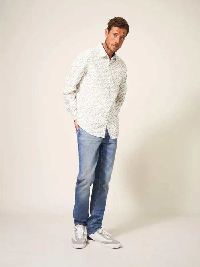 Men White Stuff Shirts River Fish Printed Shirt Natural Multi Men White Stuff Shirts River Fish Printed Shirt Natural Multi