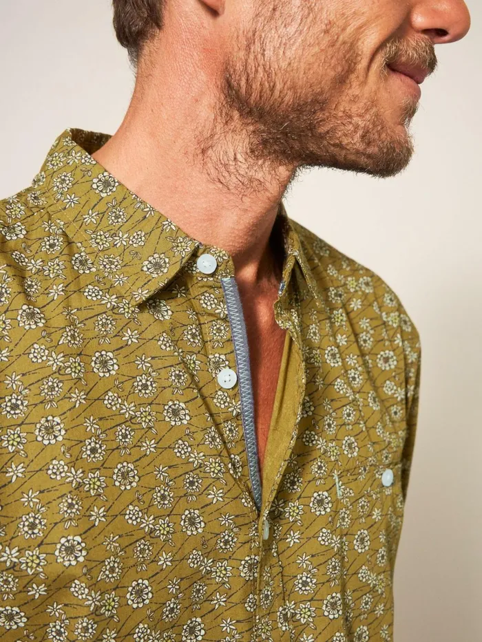 Men White Stuff Shirts Scattered Flower Printed Shirt Mid Green Men White Stuff Shirts Scattered Flower Printed Shirt Mid Green