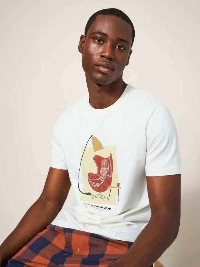 Men White Stuff Tshirts Chairman Graphic Tee Natural White