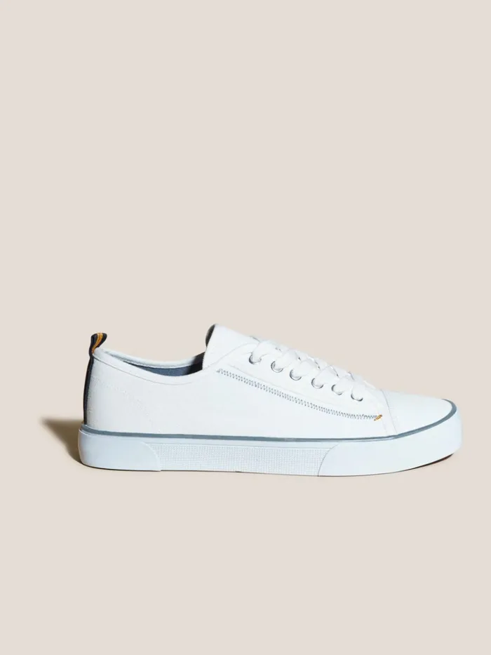 Men White Stuff Trainers Canvas Lace Up Plimsolls White Multi
