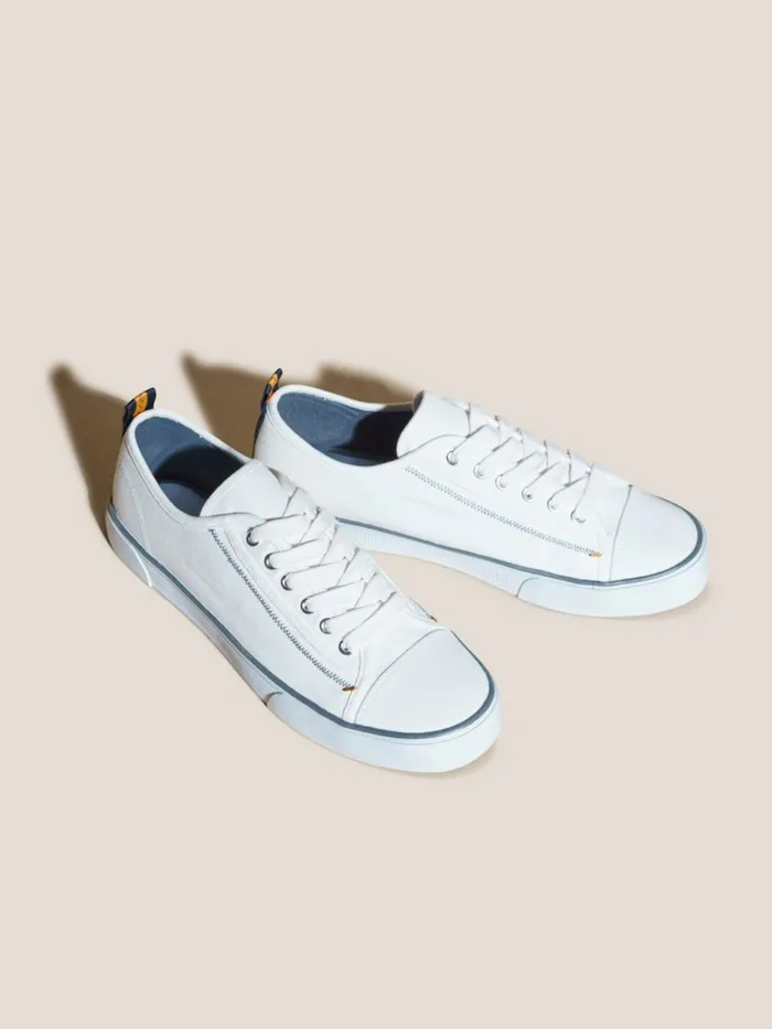 Men White Stuff Trainers Canvas Lace Up Plimsolls White Multi Men White Stuff Trainers Canvas Lace Up Plimsolls White Multi