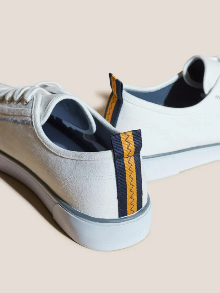 Men White Stuff Trainers Canvas Lace Up Plimsolls White Multi Men White Stuff Trainers Canvas Lace Up Plimsolls White Multi