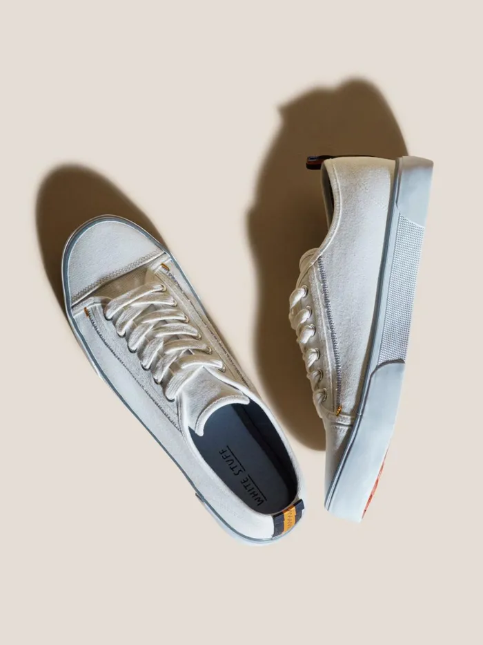 Men White Stuff Trainers Canvas Lace Up Plimsolls White Multi Men White Stuff Trainers Canvas Lace Up Plimsolls White Multi