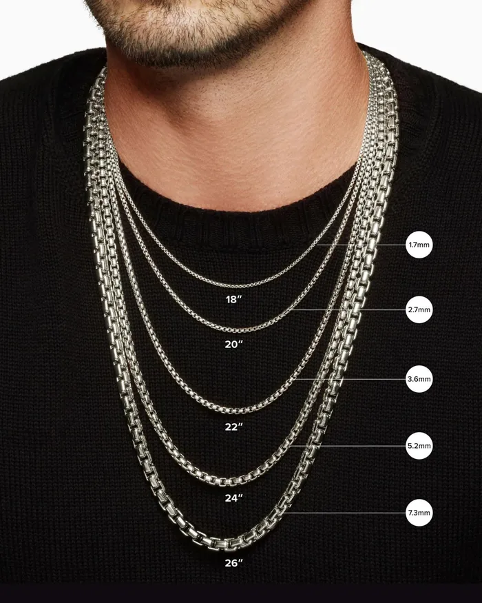 Mens Box Chain Necklace In Stainless Steel And Sterling Silver 73mm Men David Yurman Chains Mens Box Chain Necklace In Stainless Steel And Sterling Silver 73mm Men David Yurman Chains