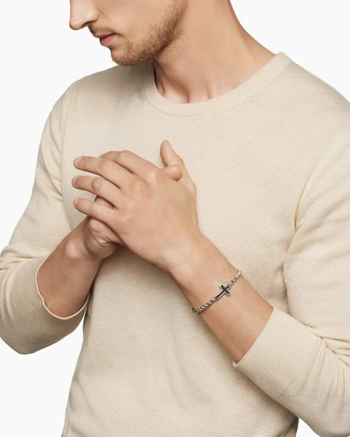 Mens Cross Station Bracelet In Sterling Silver 5mm Men David Yurman Chain Mens Cross Station Bracelet In Sterling Silver 5mm Men David Yurman Chain