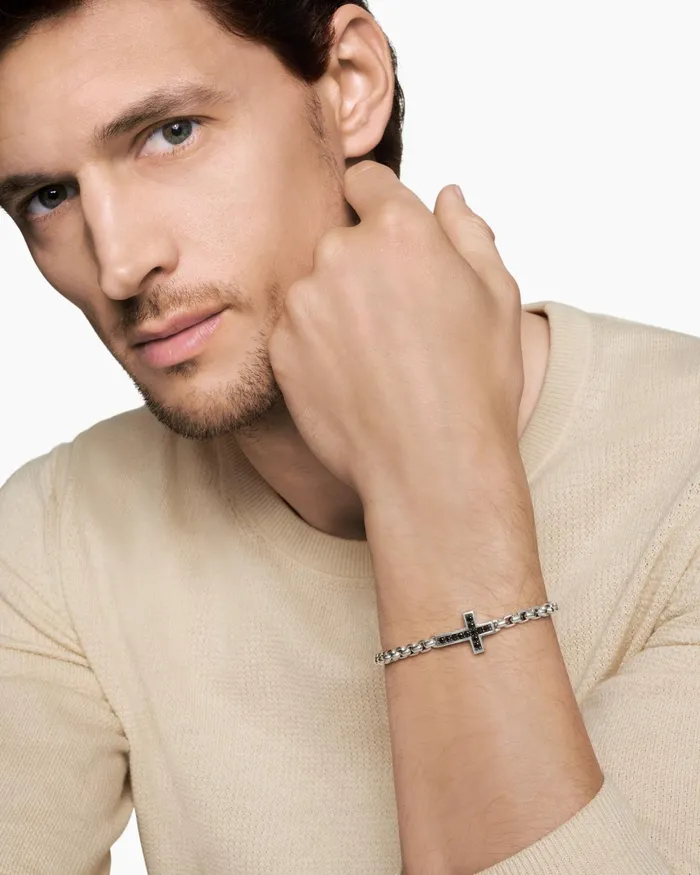 Mens Cross Station Bracelet In Sterling Silver 5mm Men David Yurman Chain Mens Cross Station Bracelet In Sterling Silver 5mm Men David Yurman Chain