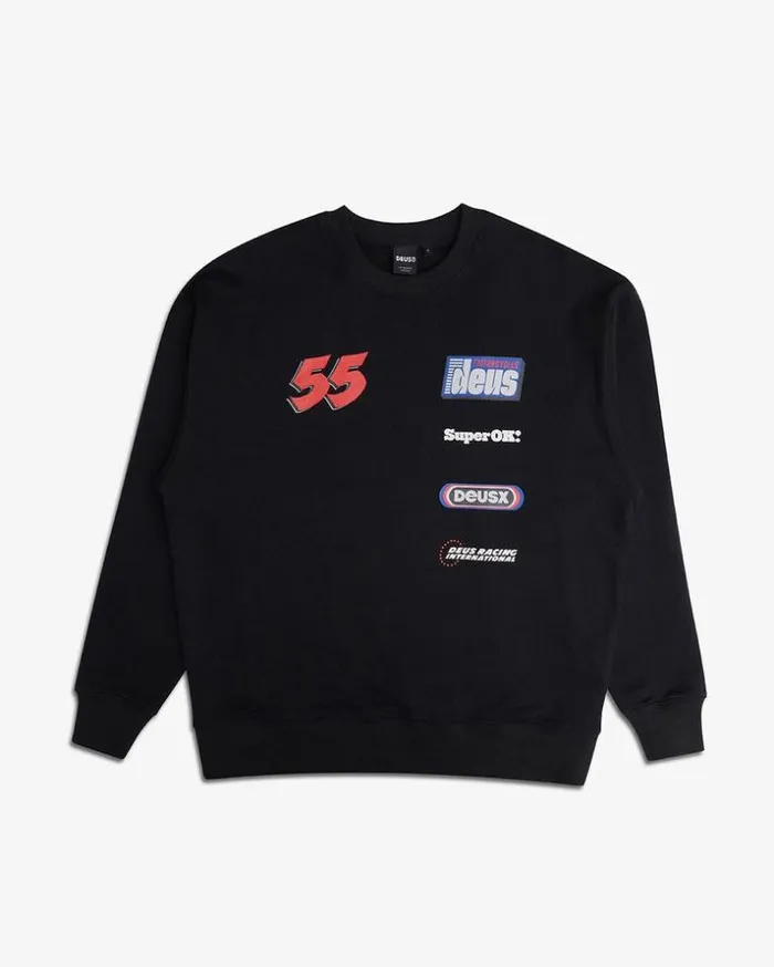 Mens Deus Ex Machina Hoodies and Sweaters Moto Decal Crew 8211 Black Black Mens Deus Ex Machina Hoodies and Sweaters Moto Decal Crew 8211 Black Black