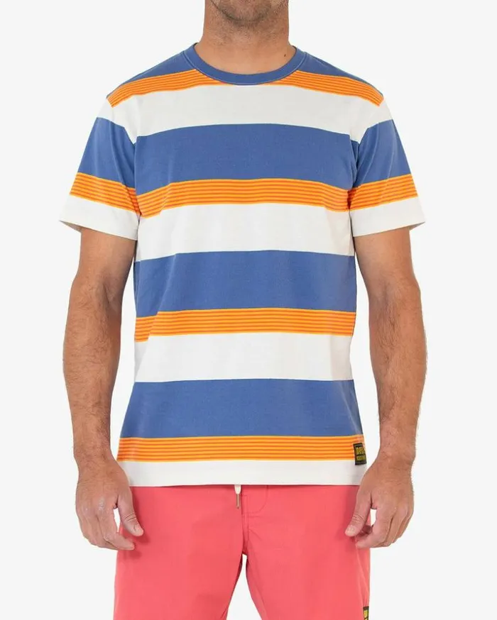 Mens Deus Ex Machina Tees Seth Stripe Tee 8211 Dusty Blue Dusty Blue