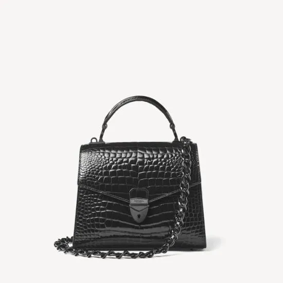 Midi Mayfair 2 Black Patent Croc Women Aspinal Of London Shoulder