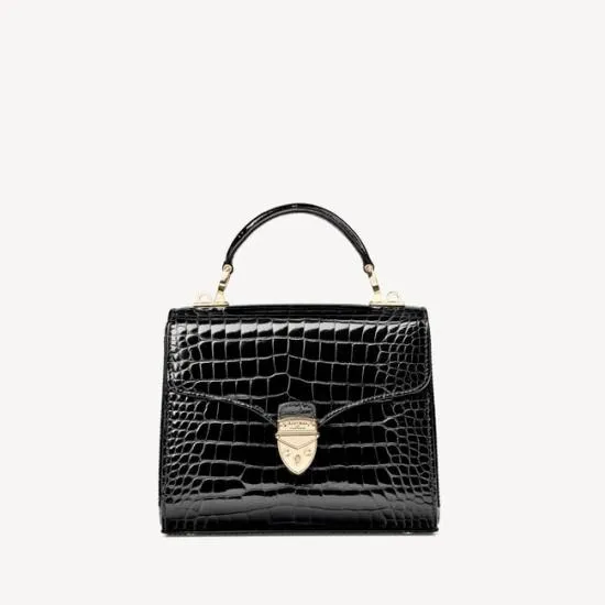 Midi Mayfair Bag Black Patent Croc Women Aspinal Of London Shoulder