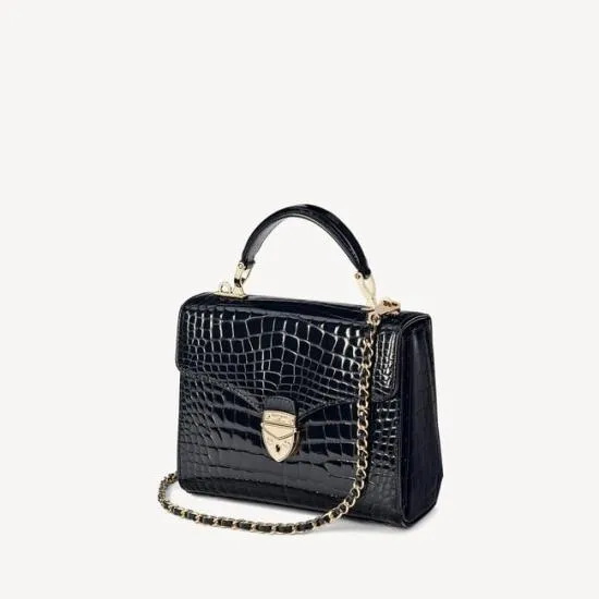 Midi Mayfair Bag Black Patent Croc Women Aspinal Of London Shoulder