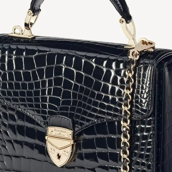 Midi Mayfair Bag Black Patent Croc Women Aspinal Of London Shoulder