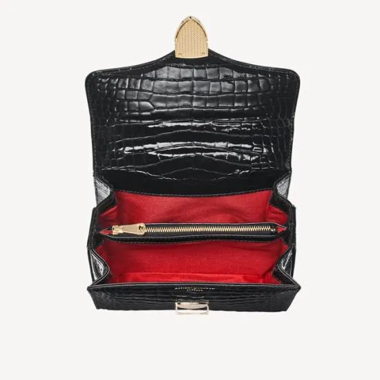 Midi Mayfair Bag Black Patent Croc Women Aspinal Of London Shoulder