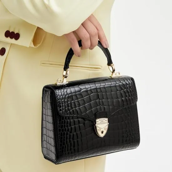 Midi Mayfair Bag Black Patent Croc Women Aspinal Of London Shoulder
