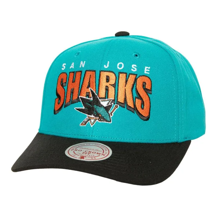 Mitchell and Ness Boom Text Pro Snapback San Jose Sharks Men Hats and Headwear Mitchell and Ness Boom Text Pro Snapback San Jose Sharks Men Hats and Headwear
