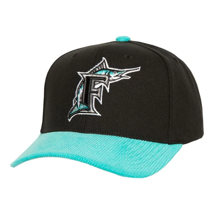 Mitchell and Ness Cord Pro Snapback Coop Florida Marlins Men Hats and Headwear Mitchell and Ness Cord Pro Snapback Coop Florida Marlins Men Hats and Headwear