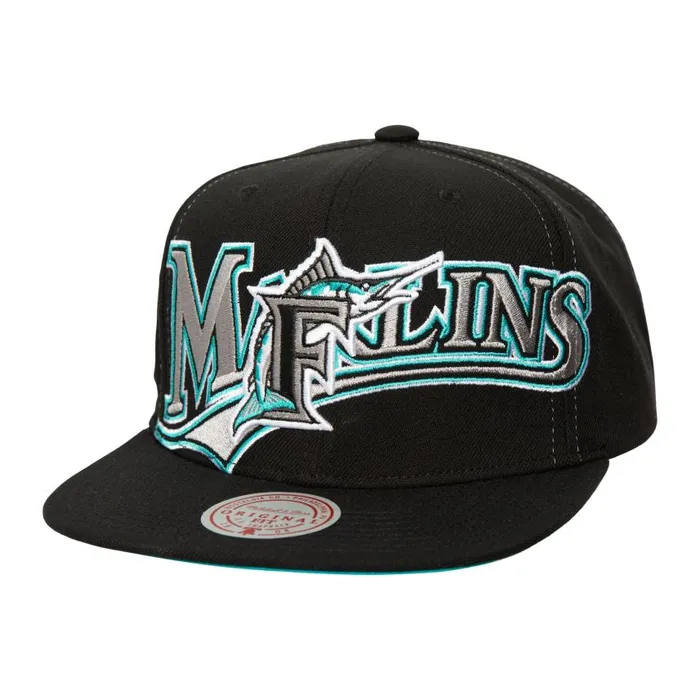Mitchell and Ness Full Frontal Snapback Coop Florida Marlins Men Hats and Headwear Mitchell and Ness Full Frontal Snapback Coop Florida Marlins Men Hats and Headwear