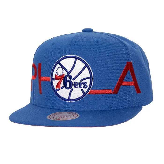 Mitchell and Ness Full Frontal Snapback HWC Philadelphia 76ers Men Hats and Headwear Mitchell and Ness Full Frontal Snapback HWC Philadelphia 76ers Men Hats and Headwear