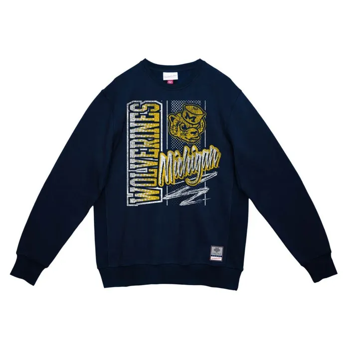 Mitchell and Ness Halftime Script Crew University Of Michigan Men Hoodies and Sweatshirts Mitchell and Ness Halftime Script Crew University Of Michigan Men Hoodies and Sweatshirts