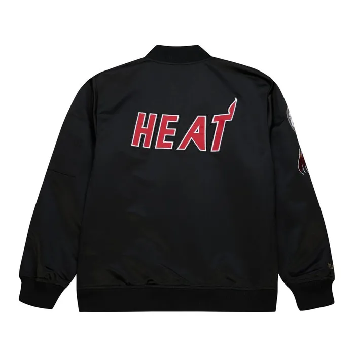Mitchell and Ness Lightweight Satin Bomber Vintage Logo Miami Heat Men Jackets and Outerwear Mitchell and Ness Lightweight Satin Bomber Vintage Logo Miami Heat Men Jackets and Outerwear