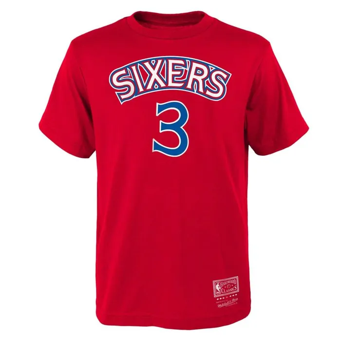 Mitchell and Ness Name and Number Tee Philadelphia 76ers Allen Iverson Kids TShirts and Tops