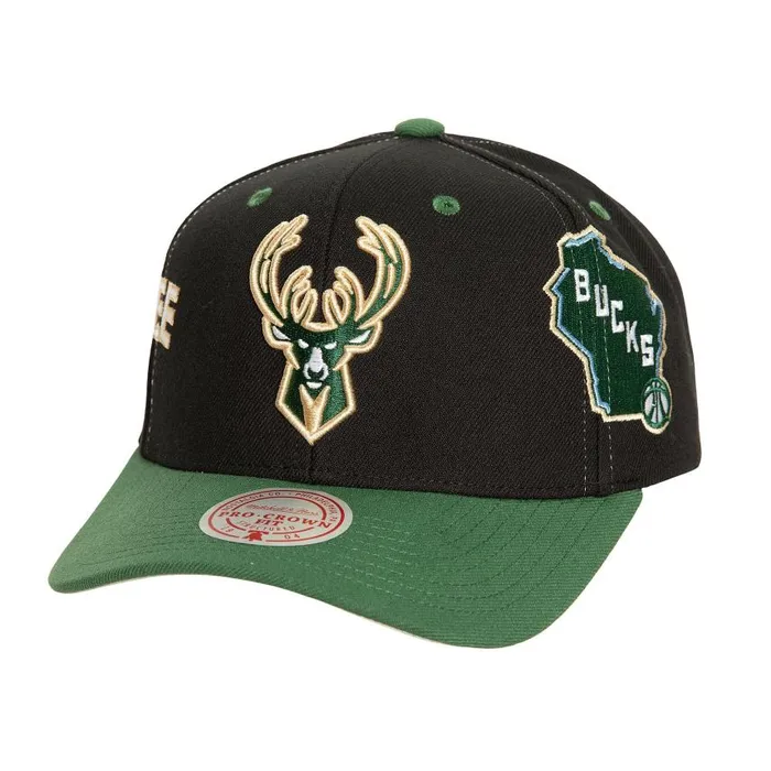 Mitchell and Ness Overbite Pro Snapback Milwaukee Bucks Men Hats and Headwear Mitchell and Ness Overbite Pro Snapback Milwaukee Bucks Men Hats and Headwear