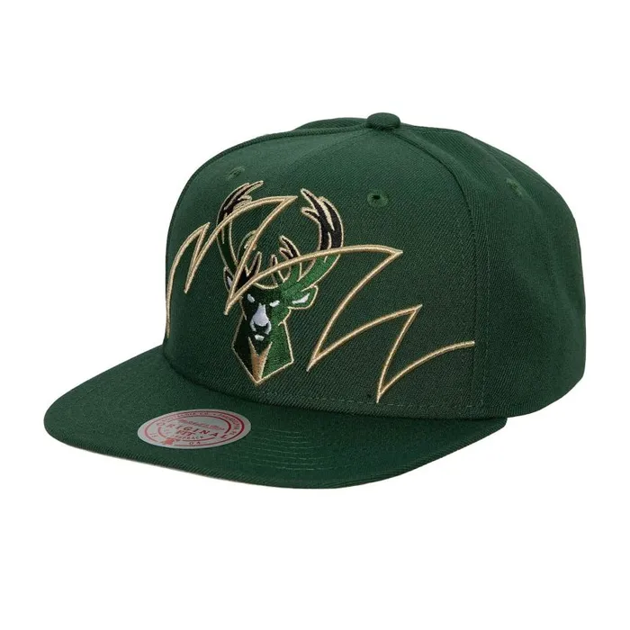 Mitchell and Ness Shark Bite Snapback Milwaukee Bucks Men Hats and Headwear