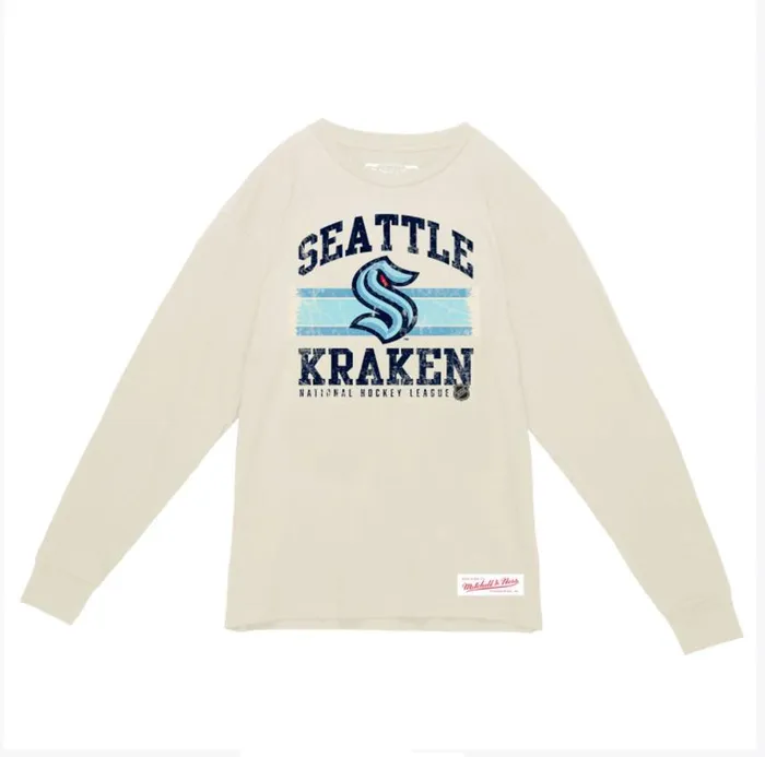 Mitchell and Ness Striped Logo Lockup Slub LS Tee Seattle Kraken Men TShirts and Tops Mitchell and Ness Striped Logo Lockup Slub LS Tee Seattle Kraken Men TShirts and Tops