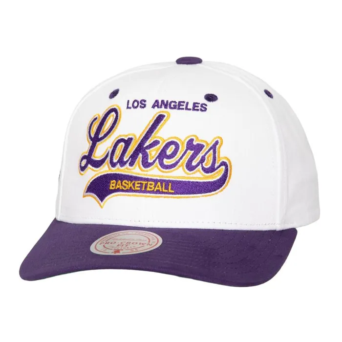 Mitchell and Ness Tail Sweep Pro Snapback Los Angeles Lakers Men Hats and Headwear Mitchell and Ness Tail Sweep Pro Snapback Los Angeles Lakers Men Hats and Headwear