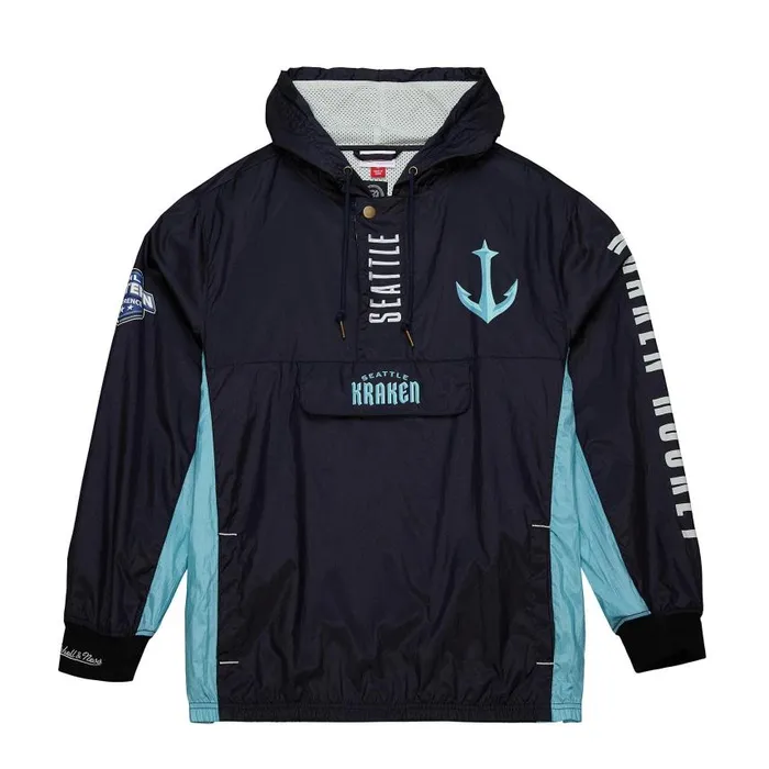 Mitchell and Ness Team OG 20 Anorak Windbreaker Current Logo Seattle Kraken Men Jackets and Outerwear Mitchell and Ness Team OG 20 Anorak Windbreaker Current Logo Seattle Kraken Men Jackets and Outerwear