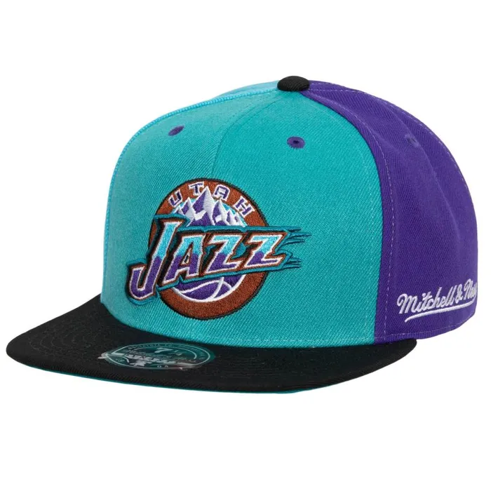 Mitchell and Ness Tri Cycle Fitted Hat Utah Jazz Men Hats and Headwear
