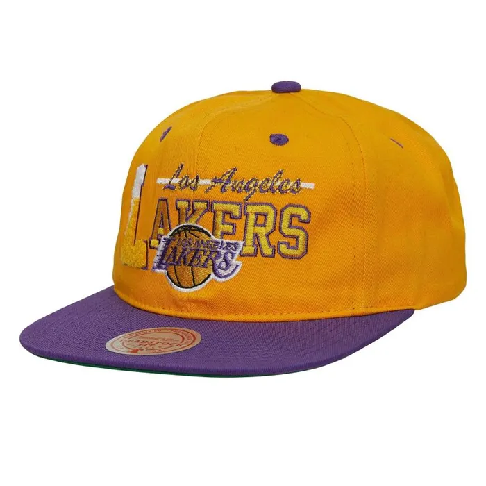 Mitchell and Ness Varsity Letter Snapback HWC Los Angeles Lakers Men Hats and Headwear Mitchell and Ness Varsity Letter Snapback HWC Los Angeles Lakers Men Hats and Headwear