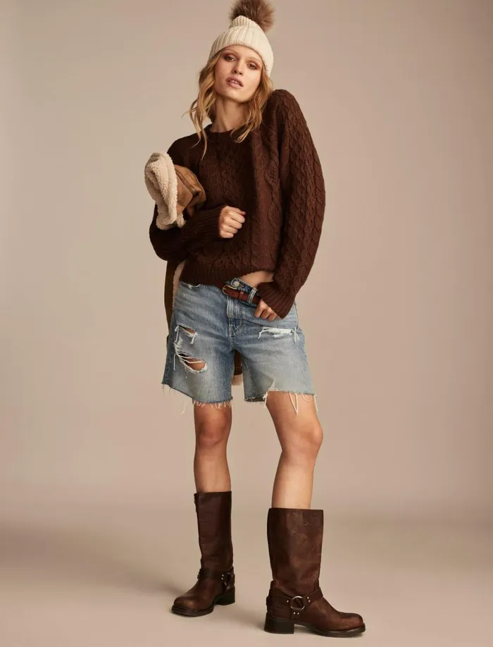 Mixed Cable Crew Pullover Sweater Chocolate Torte Women Lucky Brand Sweaters and Sweatshirts