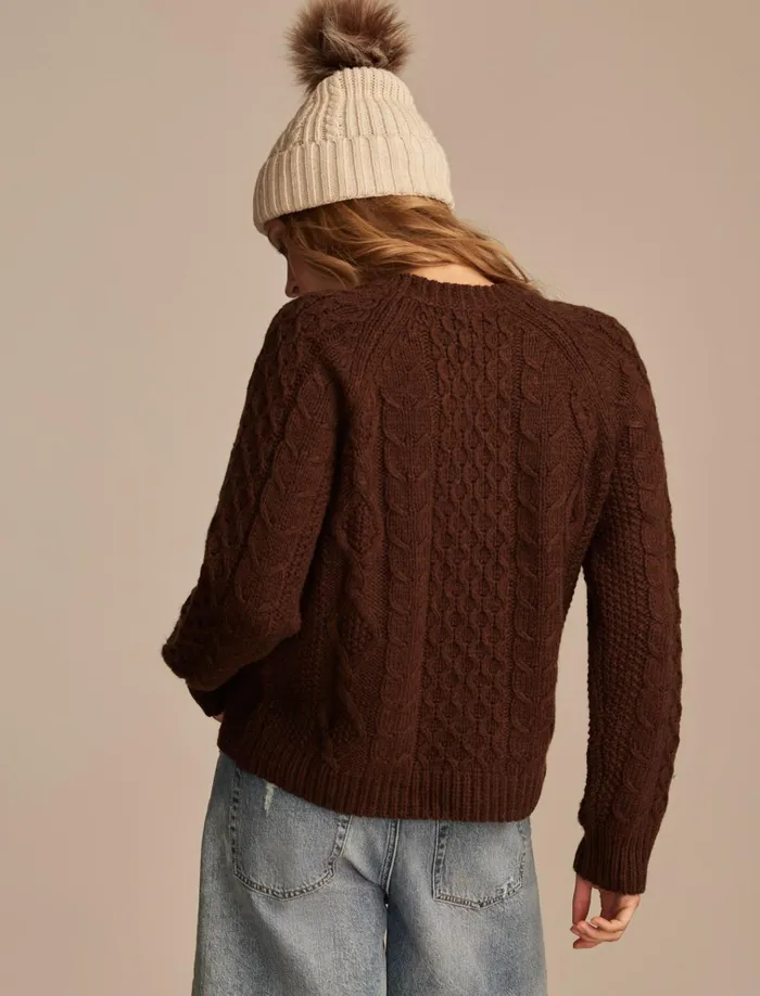 Mixed Cable Crew Pullover Sweater Chocolate Torte Women Lucky Brand Sweaters and Sweatshirts