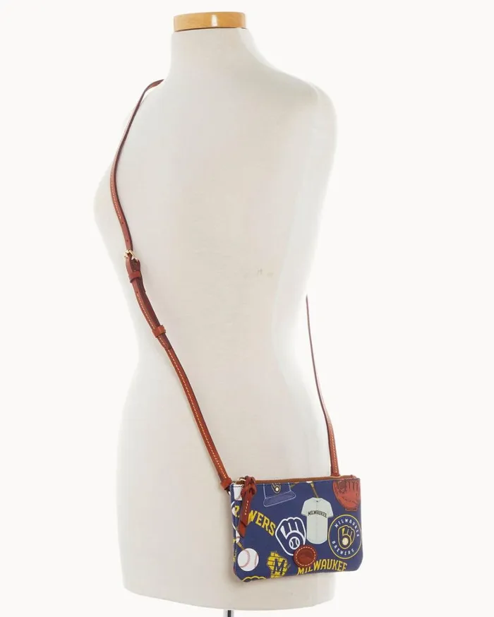 MLB Brewers Top Zip Crossbody Brewers Women Dooney and Bourke Crossbodies MLB Brewers Top Zip Crossbody Brewers Women Dooney and Bourke Crossbodies