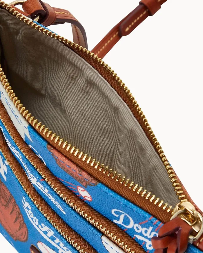MLB Dodgers North South Triple Zip Crossbody Dodgers Women Dooney and Bourke Crossbodies MLB Dodgers North South Triple Zip Crossbody Dodgers Women Dooney and Bourke Crossbodies